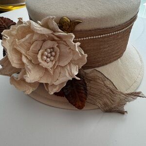 Elegant Cream and Brown Women's Hat with Floral Accent by Sonni